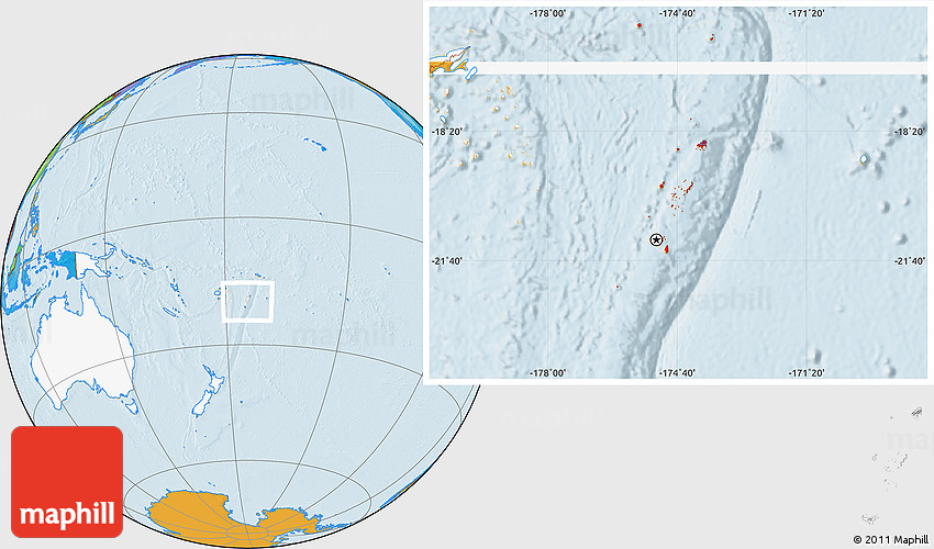 Political Location Map of Tonga, highlighted continent