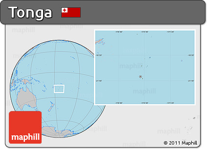 Savanna Style Location Map of Tonga, gray outside, hill shading inside