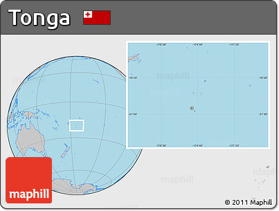 Savanna Style Location Map of Tonga, gray outside, hill shading inside