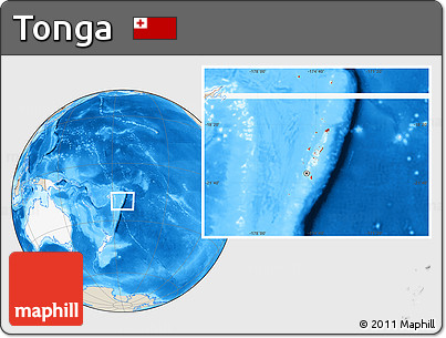 Shaded Relief Location Map of Tonga, highlighted continent