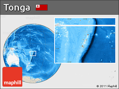 Shaded Relief Location Map of Tonga, highlighted continent