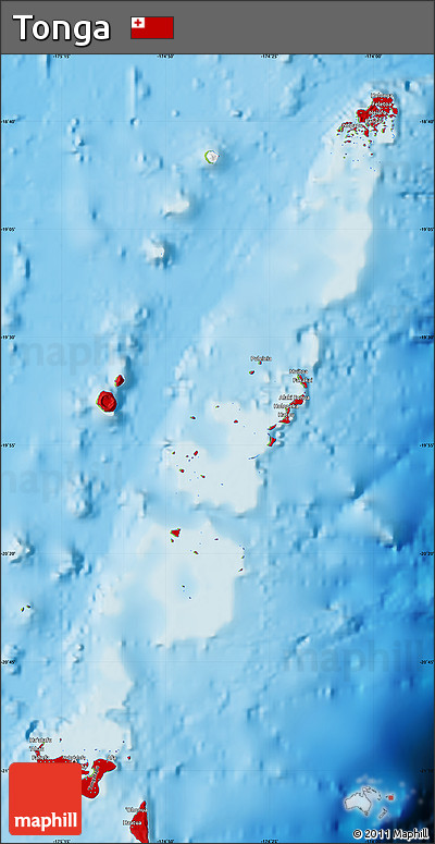 Flag Map of Tonga, physical outside, flag aligned to the middle