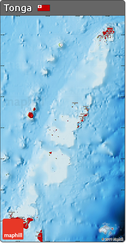 Flag Map of Tonga, physical outside, flag aligned to the middle