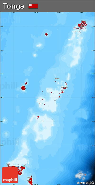 Flag Map of Tonga, single color outside, bathymetry sea, flag centered