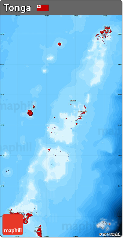 Flag Map of Tonga, single color outside, bathymetry sea, flag centered