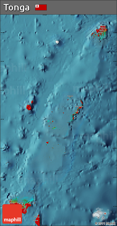 Flag Map of Tonga, single color outside, satellite sea, flag aligned to the middle