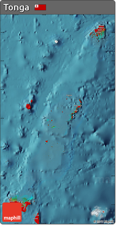 Flag Map of Tonga, single color outside, satellite sea, flag aligned to the middle