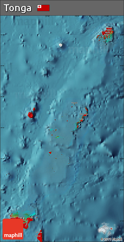 Flag Map of Tonga, single color outside, satellite sea, flag rotated