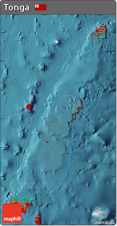 Flag Map of Tonga, single color outside, satellite sea, flag rotated