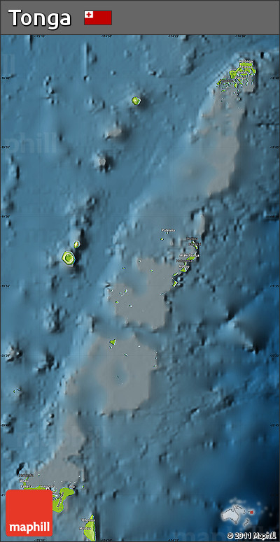 Physical Map of Tonga, darken