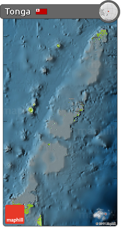 Physical Map of Tonga, darken
