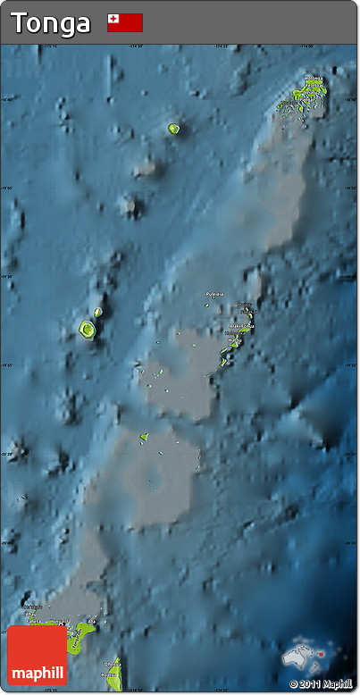 Physical Map of Tonga, darken