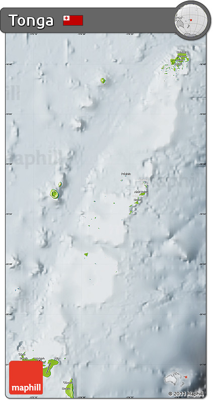 Physical Map of Tonga, lighten, semi-desaturated