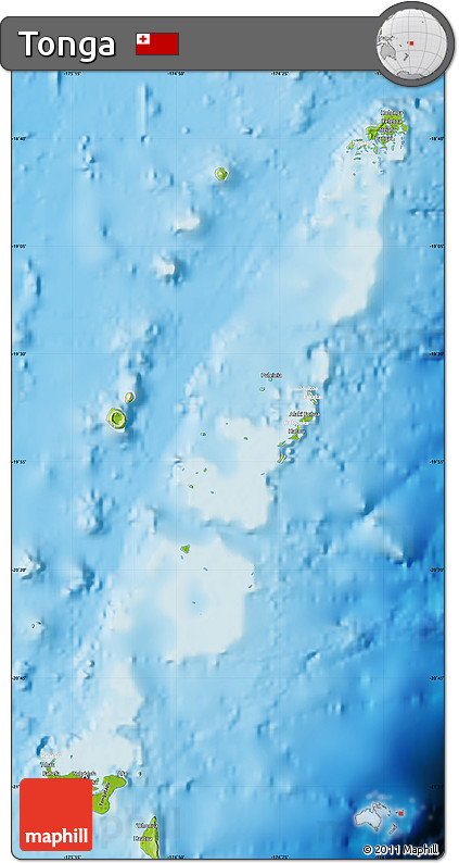 Physical Map of Tonga, lighten, semi-desaturated, land only