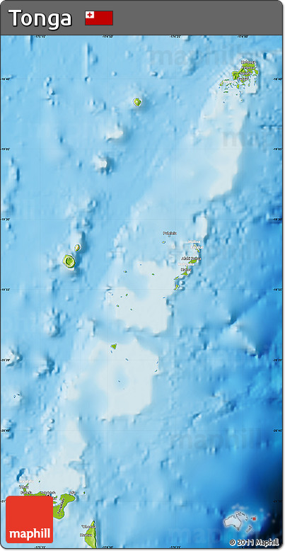 Physical Map of Tonga, lighten, semi-desaturated, land only