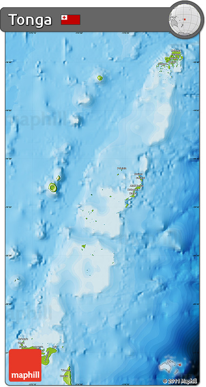 Physical Map of Tonga, political outside