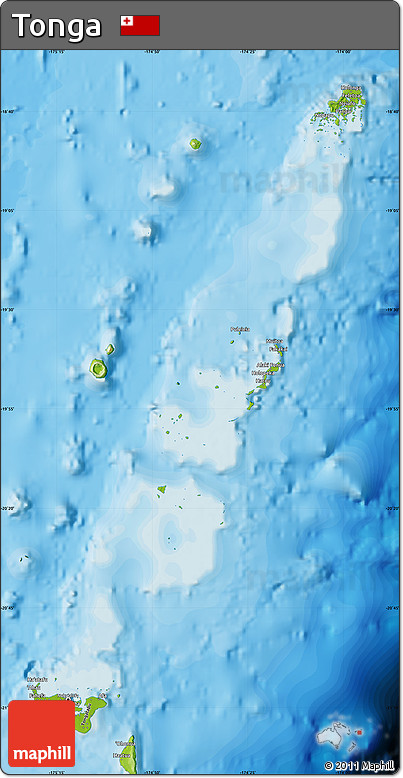 Physical Map of Tonga, political outside