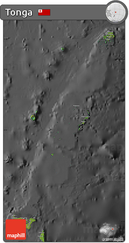 Satellite Map of Tonga, darken, desaturated