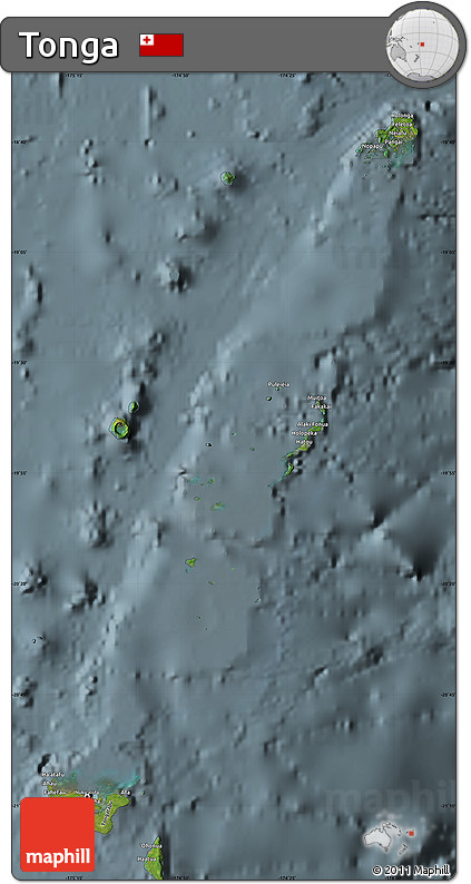 Satellite Map of Tonga, semi-desaturated