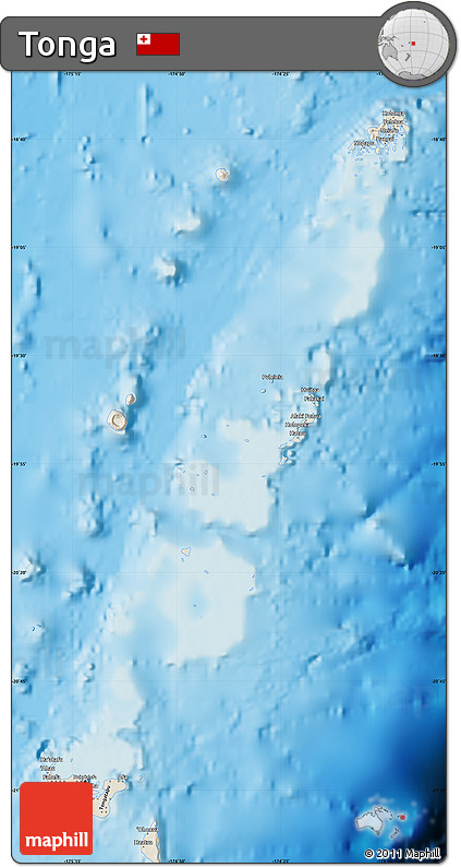 Shaded Relief Map of Tonga, desaturated, land only