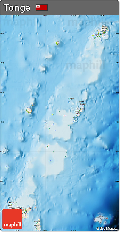 Shaded Relief Map of Tonga, physical outside
