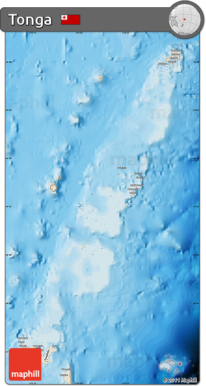 Shaded Relief Map of Tonga, political shades outside