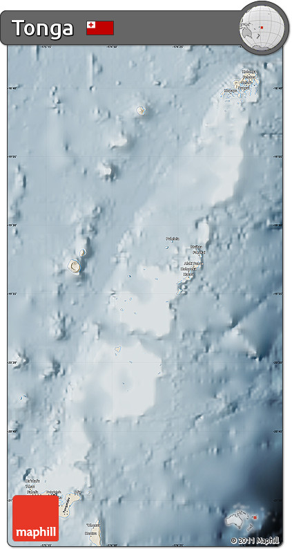 Shaded Relief Map of Tonga, semi-desaturated