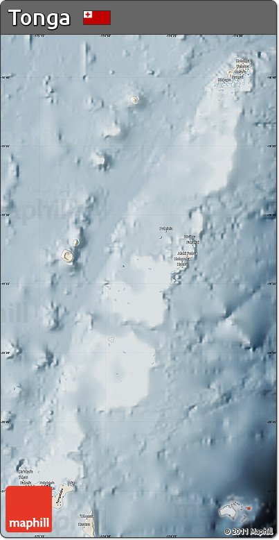 Shaded Relief Map of Tonga, semi-desaturated