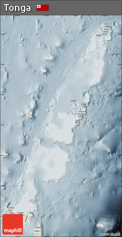 Shaded Relief Map of Tonga, semi-desaturated