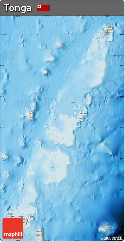 Shaded Relief Map of Tonga, single color outside, bathymetry sea, shaded relief sea