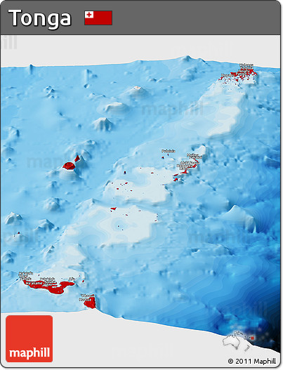 Flag Panoramic Map of Tonga, political outside, flag rotated