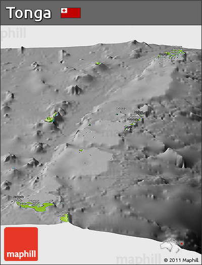 Physical Panoramic Map of Tonga, darken, desaturated