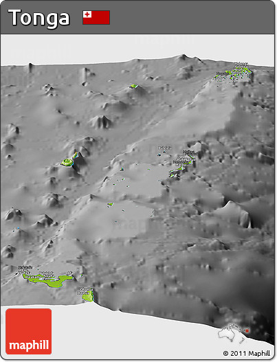 Physical Panoramic Map of Tonga, darken, desaturated