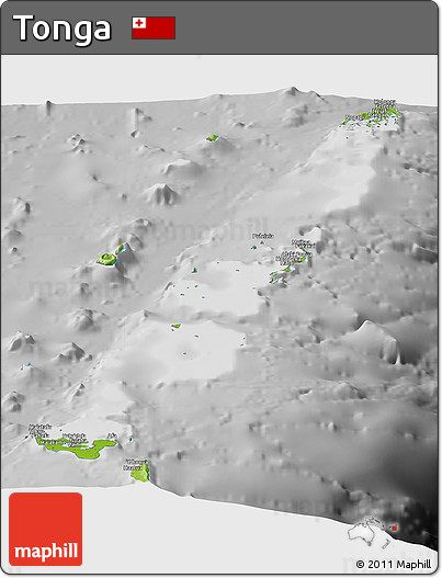 Physical Panoramic Map of Tonga, desaturated