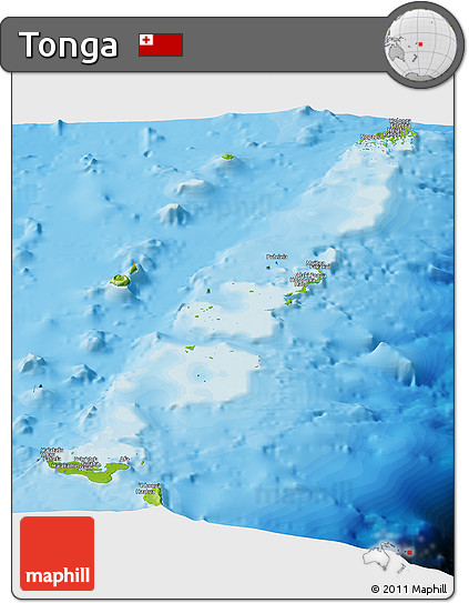 Physical Panoramic Map of Tonga, political outside