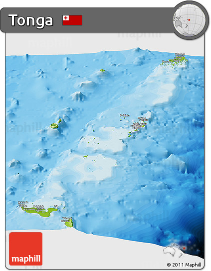 Physical Panoramic Map of Tonga, political shades outside