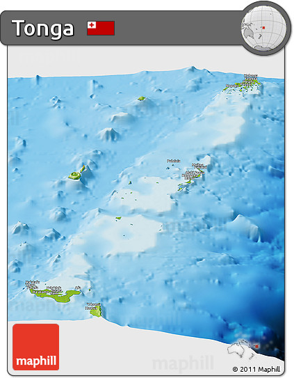 Physical Panoramic Map of Tonga, semi-desaturated, land only