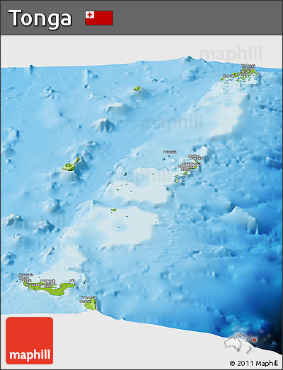 Physical Panoramic Map of Tonga, semi-desaturated, land only