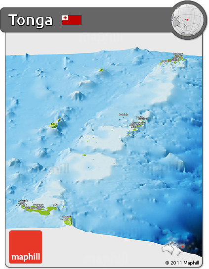 Physical Panoramic Map of Tonga, shaded relief outside