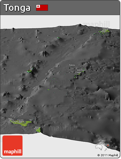 Satellite Panoramic Map of Tonga, darken, desaturated