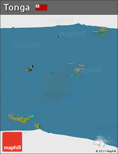 Satellite Panoramic Map of Tonga, desaturated, land only