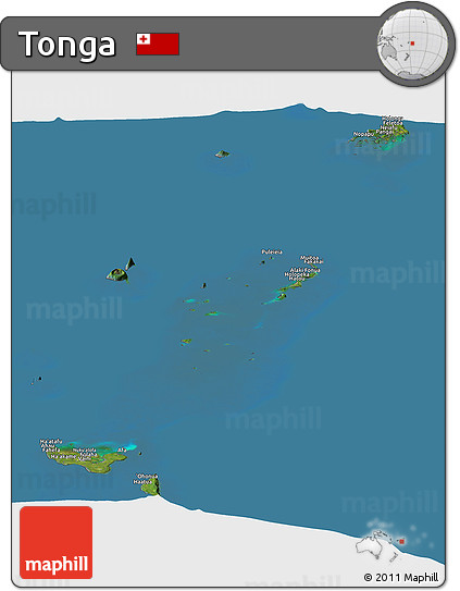 Satellite Panoramic Map of Tonga, desaturated, land only