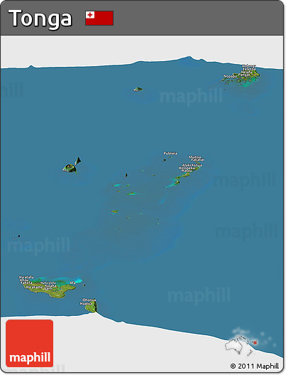Satellite Panoramic Map of Tonga, desaturated, land only