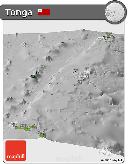 Satellite Panoramic Map of Tonga, lighten, desaturated
