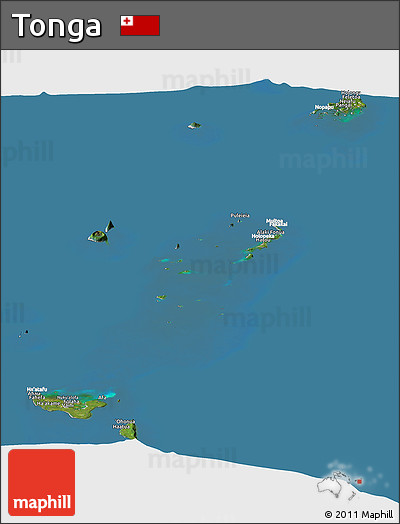 Satellite Panoramic Map of Tonga, lighten, desaturated, land only
