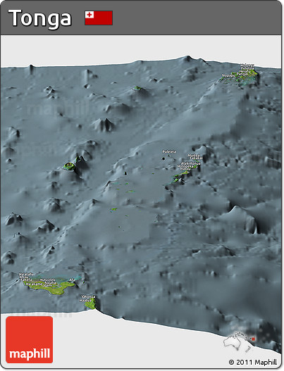 Satellite Panoramic Map of Tonga, semi-desaturated