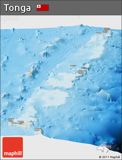 Shaded Relief Panoramic Map of Tonga