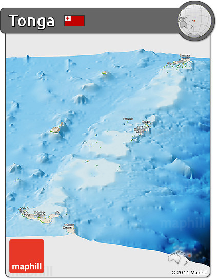 Shaded Relief Panoramic Map of Tonga, physical outside
