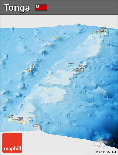 Shaded Relief Panoramic Map of Tonga, physical outside