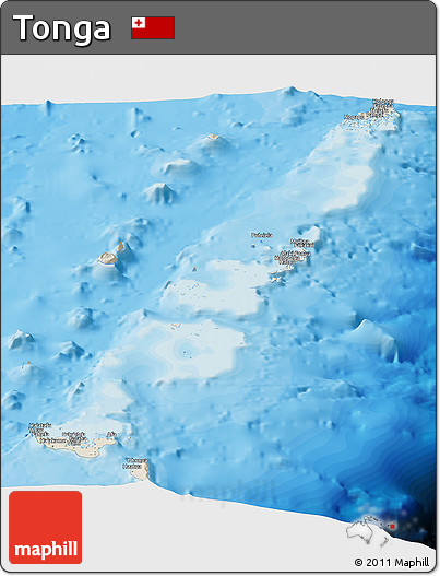 Shaded Relief Panoramic Map of Tonga, political shades outside